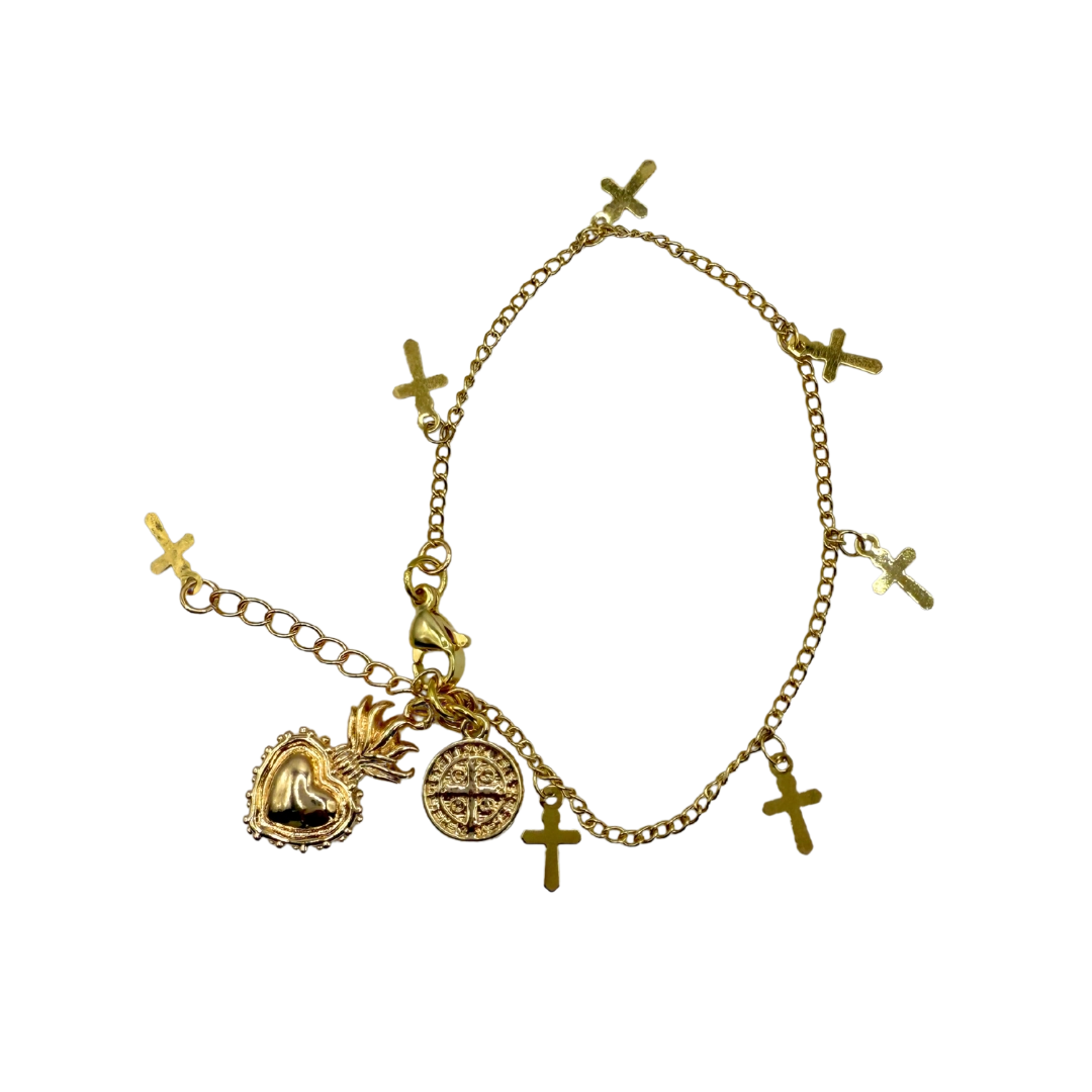 Pulsera Cruz y Sagrado Corazón