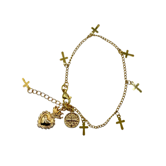 Pulsera Cruz y Sagrado Corazón