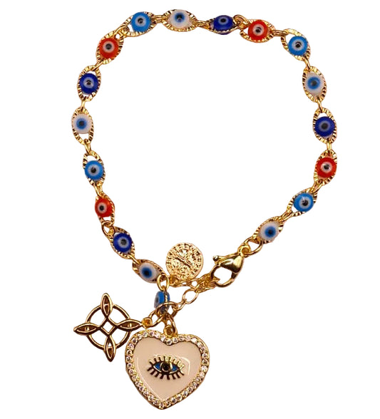 Pulsera dorada con ojos turcos